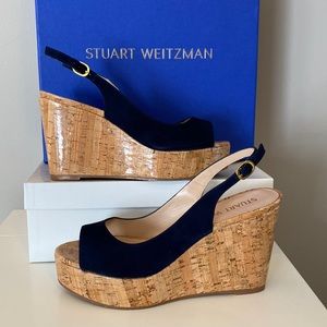 Stuart Weitzman platform navy suede heel